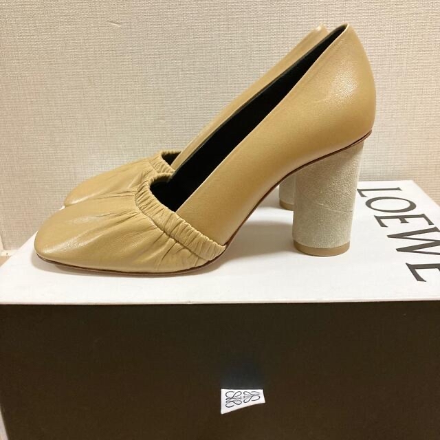 ロエベ チェーン 金具 レザー 約23.5㎝ ベージュ 37 パンプス