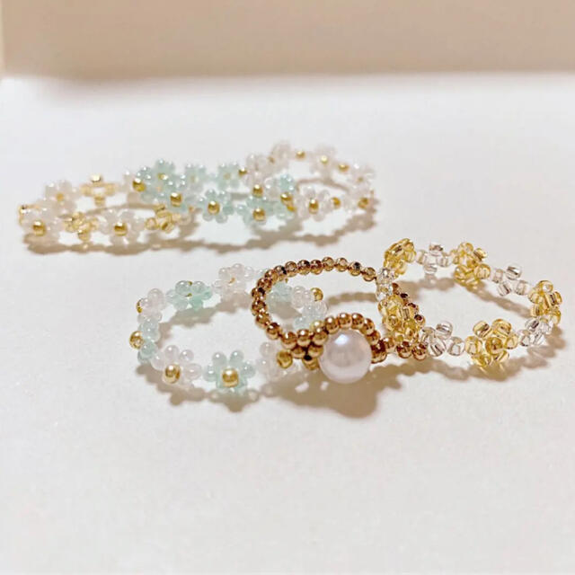 【即購入可】ビーズリング6点セット　300円　No.02 ハンドメイドのアクセサリー(リング)の商品写真