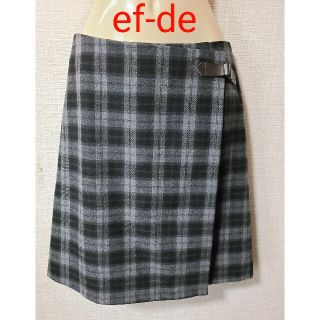 エフデ(ef-de)のef de チェック(グレー×ブラック) ラップスカート size9 秋冬物(ひざ丈スカート)