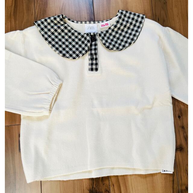 ZARA KIDS(ザラキッズ)のザラ ベビー ピーターパンカラー チェック襟 ニット セーター キッズ/ベビー/マタニティのキッズ服女の子用(90cm~)(ニット)の商品写真