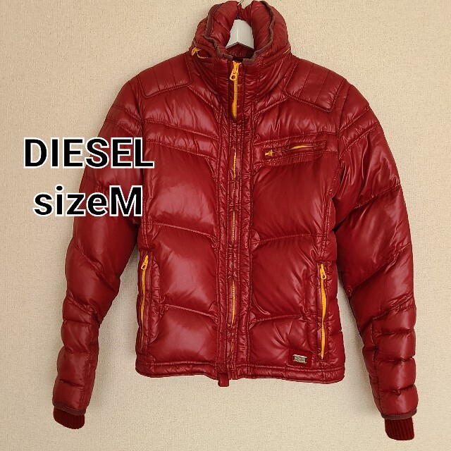 DIESELディーゼルフード付きZIPアップダウンジャケットcollarレッ