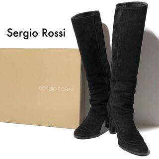 セルジオロッシ(Sergio Rossi)のセルジオロッシ ロングブーツ スウェード 黒 35サイズ 22cm ハイヒール(ブーツ)