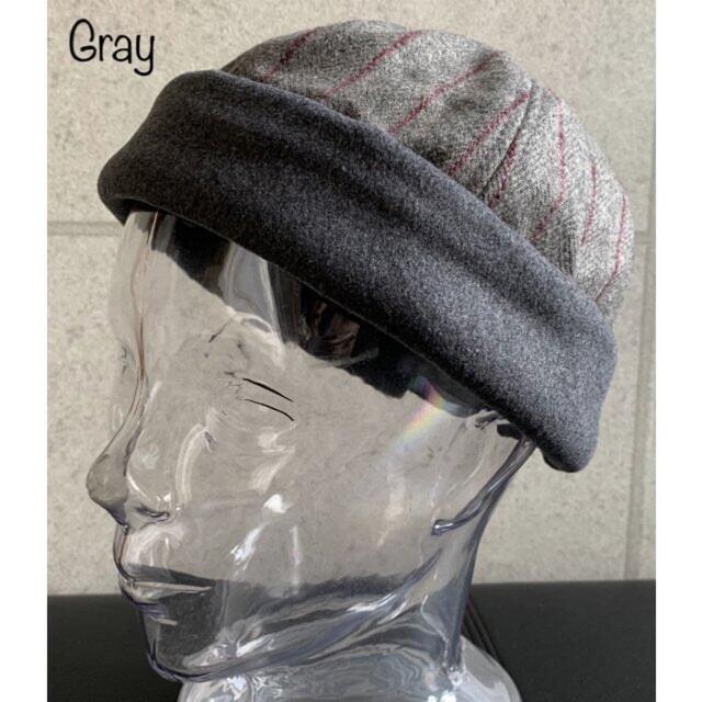 送料込 新品 帽子 フィッシャーマン メルトン ストライプ ロールキャップ GY メンズの帽子(ニット帽/ビーニー)の商品写真