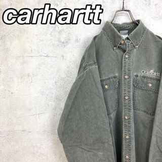 カーハート(carhartt)の希少 90s カーハート ワークシャツ 刺繍ロゴ ビッグシルエット 美品(シャツ)