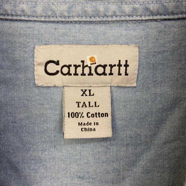 carhartt(カーハート)の希少 90s カーハート シャンブレーシャツ レザーロゴ ビッグシルエット 美品 メンズのトップス(シャツ)の商品写真