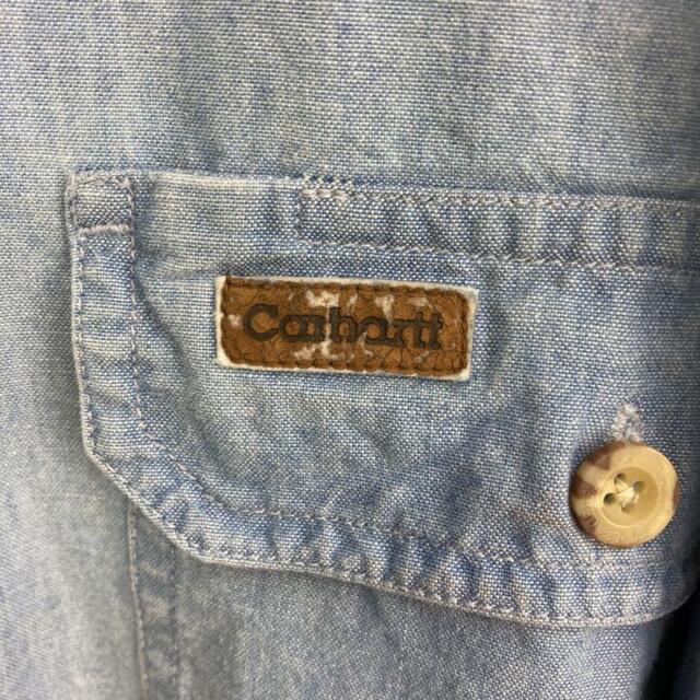 carhartt(カーハート)の希少 90s カーハート シャンブレーシャツ レザーロゴ ビッグシルエット 美品 メンズのトップス(シャツ)の商品写真