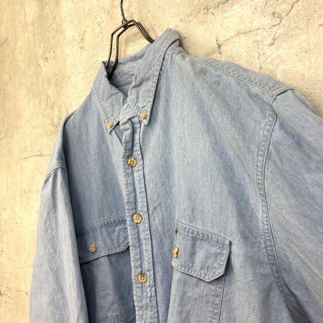 carhartt(カーハート)の希少 90s カーハート シャンブレーシャツ レザーロゴ ビッグシルエット 美品 メンズのトップス(シャツ)の商品写真