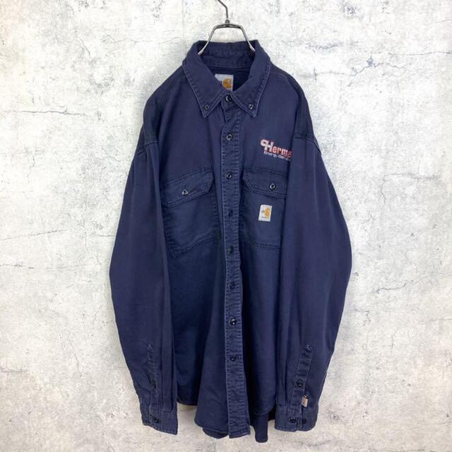 carhartt(カーハート)の希少 90s カーハート ワークシャツ 刺繍ロゴ ビッグシルエット 美品 メンズのトップス(シャツ)の商品写真