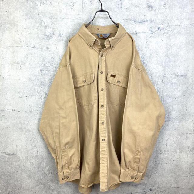 carhartt(カーハート)の希少 90s カーハート ワークシャツ レザータグ ビッグシルエット メンズのトップス(シャツ)の商品写真