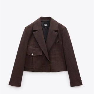 ザラ　ZARA クロップド チェック柄 ブレザー(テーラードジャケット)