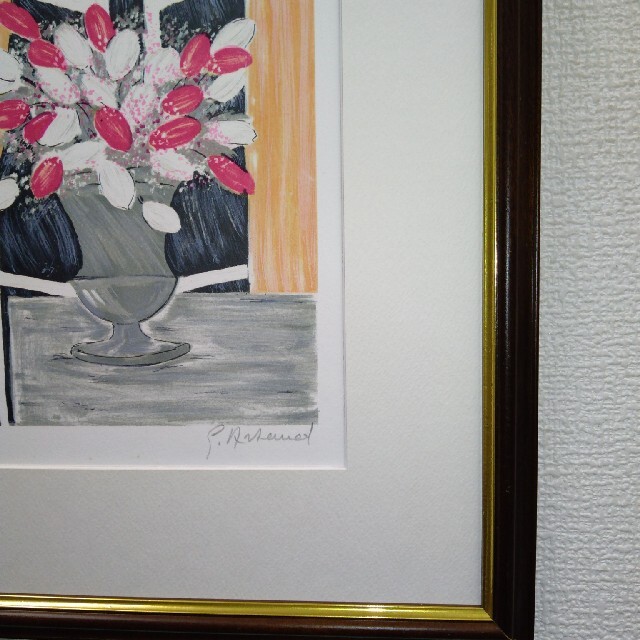 版画立て特寸法赤と白色の花額装仕上げ品