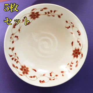 タチキチ(たち吉)のたち吉　煮物皿　花ごよみ　５枚セット　未使用品　白い皿　赤い小花　小皿(食器)