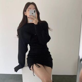 ザラ(ZARA)の即納 ❤︎ ショート丈リブニットセットワンピース ❤︎ BLACK Sサイズ(ミニワンピース)