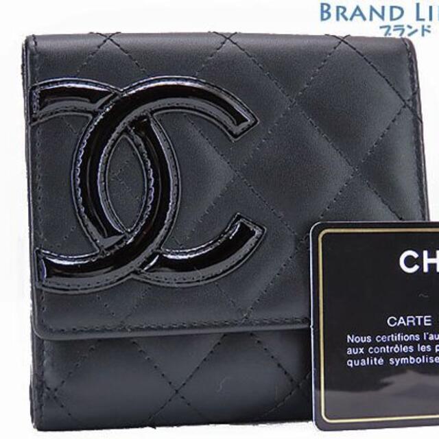 CHANEL - 美品シャネルカンボンラインココマークWホック財布二つ折り財布コンパクト財布ブラッ