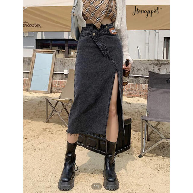 SHEIN  デニムスリットスカート レディースのスカート(ロングスカート)の商品写真
