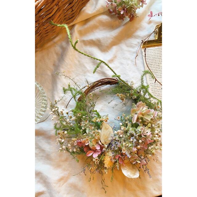 〜Spring wreath〜限りなく優しい草花のリース○ドライフラワーリース ハンドメイドのフラワー/ガーデン(リース)の商品写真