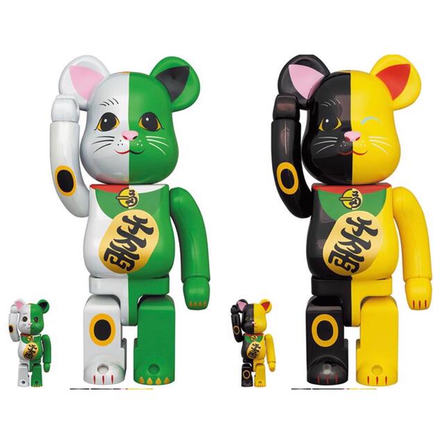 BE@RBRICK 招き猫 黒×黄 白×緑 100％ & 400％ セット