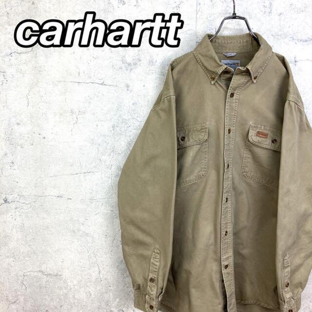 carhartt(カーハート)の希少 90s カーハート ワークシャツ レザーロゴ ビッグシルエット 美品 メンズのトップス(シャツ)の商品写真