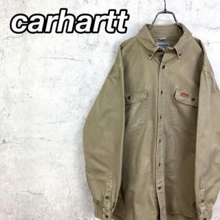 カーハート(carhartt)の希少 90s カーハート ワークシャツ レザーロゴ ビッグシルエット 美品(シャツ)