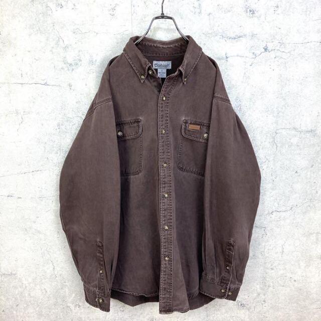 carhartt(カーハート)の希少 90s カーハート ワークシャツ レザーロゴ ビッグシルエット メンズのトップス(シャツ)の商品写真