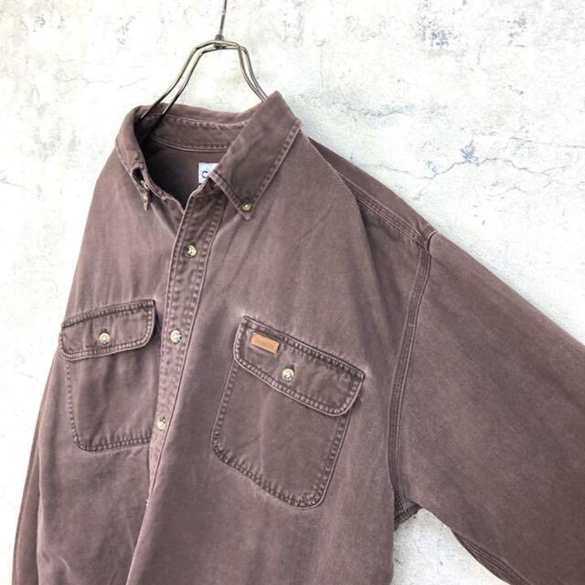 carhartt(カーハート)の希少 90s カーハート ワークシャツ レザーロゴ ビッグシルエット メンズのトップス(シャツ)の商品写真