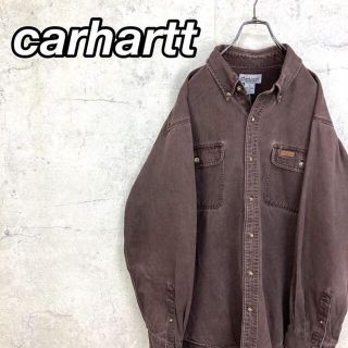 カーハート(carhartt)の希少 90s カーハート ワークシャツ レザーロゴ ビッグシルエット(シャツ)