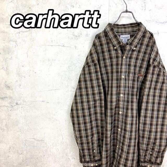 carhartt(カーハート)の希少 90s カーハート チェックシャツ レザーロゴ ビッグシルエット 美品 メンズのトップス(シャツ)の商品写真