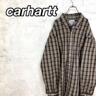 カーハート(carhartt)の希少 90s カーハート チェックシャツ レザーロゴ ビッグシルエット 美品(シャツ)