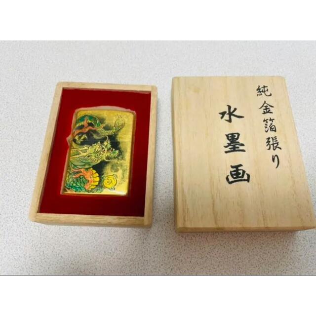 新品　zippo 純白金箔張　龍　桐箱　水墨画　ライター　オイルライター