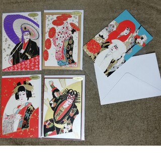 歌舞伎デザイン　グリーティングカード　５枚未使用(印刷物)