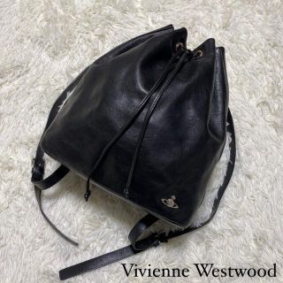 ヴィヴィアンウエストウッド(Vivienne Westwood)の希少♡ヴィヴィアンウエストウッド　巾着　リュック　レザー　総柄　型押し  黒(リュック/バックパック)