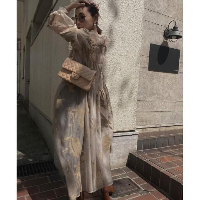 Ameri VINTAGE(アメリヴィンテージ)のRUBBER PAINT ART SHEER DRESS レディースのワンピース(ロングワンピース/マキシワンピース)の商品写真