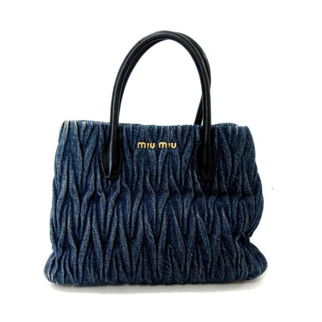 新品本物】 miumiu - ネイビー×黒 ハンドバッグ ミュウミュウ