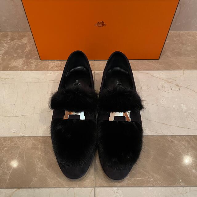 値下げ HERMES エルメス モカシン ミンク ファー 黒