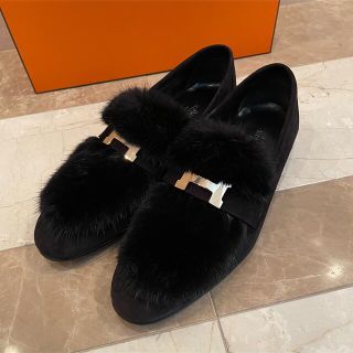値下げ HERMES エルメス モカシン ミンク ファー 黒