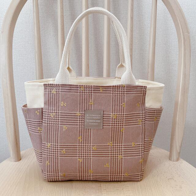 グレンチェック(ピンクベージュ)トートバック♡ポケットティッシュポーチset 2