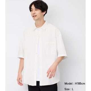 ジーユー(GU)のイージーケアオーバーサイズシャツ[5分袖] ホワイト GU 3(シャツ)