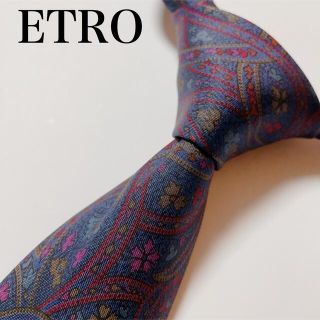 エトロ(ETRO)の美品 エトロ ネクタイ ハイブランド ペイズリー柄 紺 赤 ビジネス(ネクタイ)