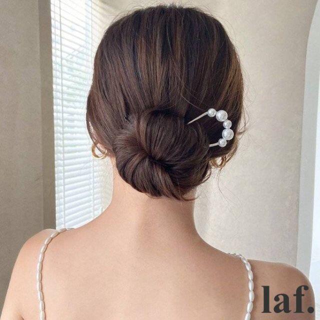 連パールU字コーム ヘアスティック かんざし：ゴールド レディースのヘアアクセサリー(ヘアピン)の商品写真