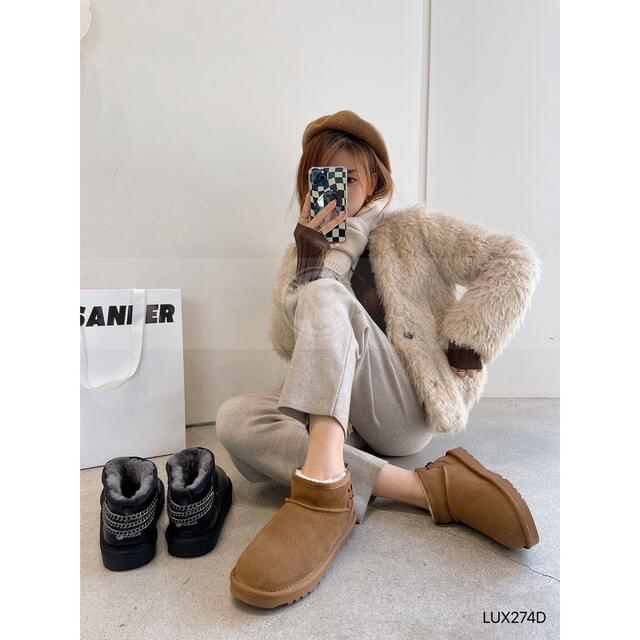 【新品】LUXURY UGG 日本未発売複古なチェーン美脚ショートブーツ24CM 9