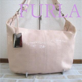 フルラ ハンドバッグ ビニール パイソン風レザー ピンク  FURLA