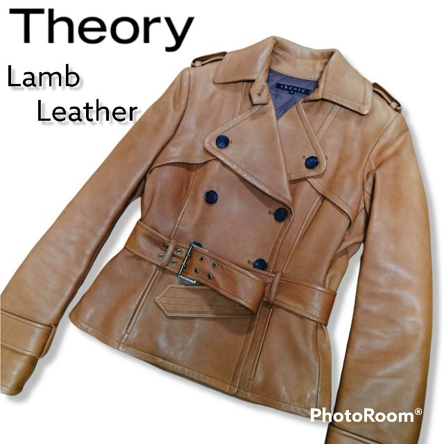 theory(セオリー)のtheory セオリー　ダブルライダースジャケット　レザー　羊革　ラム　キャメル レディースのジャケット/アウター(ライダースジャケット)の商品写真