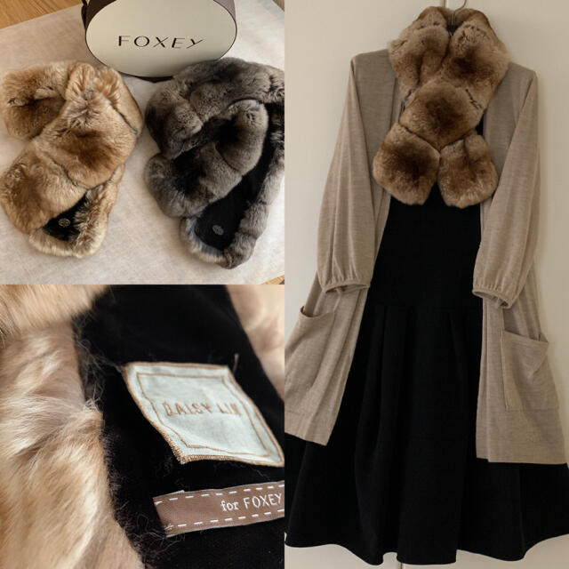 FOXEY(フォクシー)の御専用♡美品♡ FOXEY チンチラ タイ デイジーリン カプチーノ  レディースのファッション小物(マフラー/ショール)の商品写真