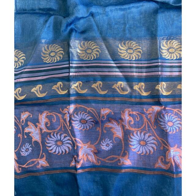 シルクストール　スカーフ　紺　アジア　 レディースのファッション小物(バンダナ/スカーフ)の商品写真