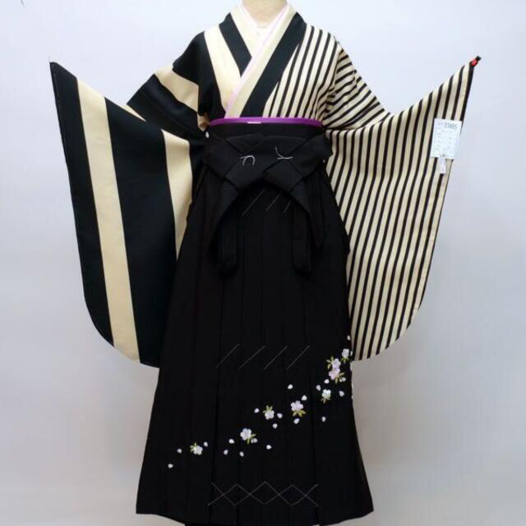 二尺袖 着物 袴フルセット 半身仕立て 縦縞 袴変更可能 NO23485