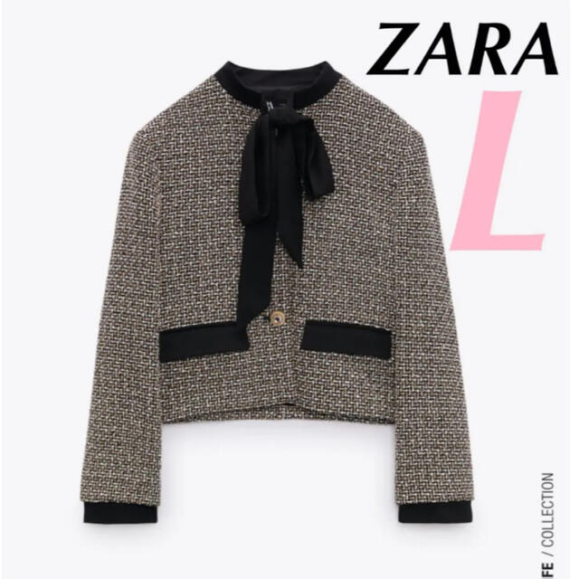 Zara リボンディテールテクスチャーブレザー ツイードジャケット-