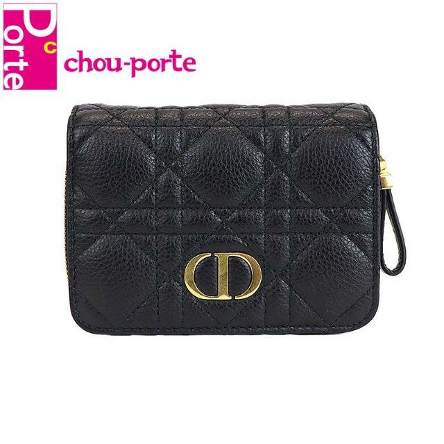 高価値セリー Christian Dior DIOR CARO カロ 財布 二つ折り CD レザー ブラック A5585 財布 