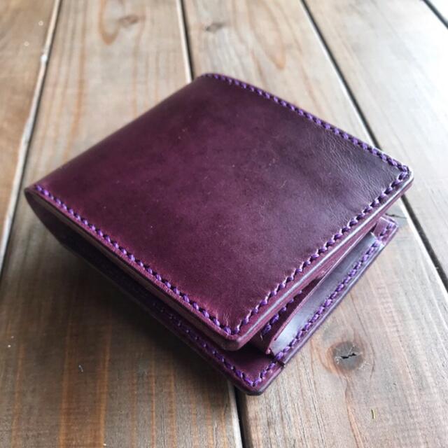 【札入れ追加】イタリアンレザーを使用した紫色の二つ折り財布 メンズのファッション小物(折り財布)の商品写真