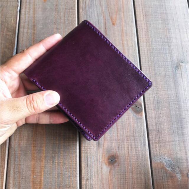 【札入れ追加】イタリアンレザーを使用した紫色の二つ折り財布 3