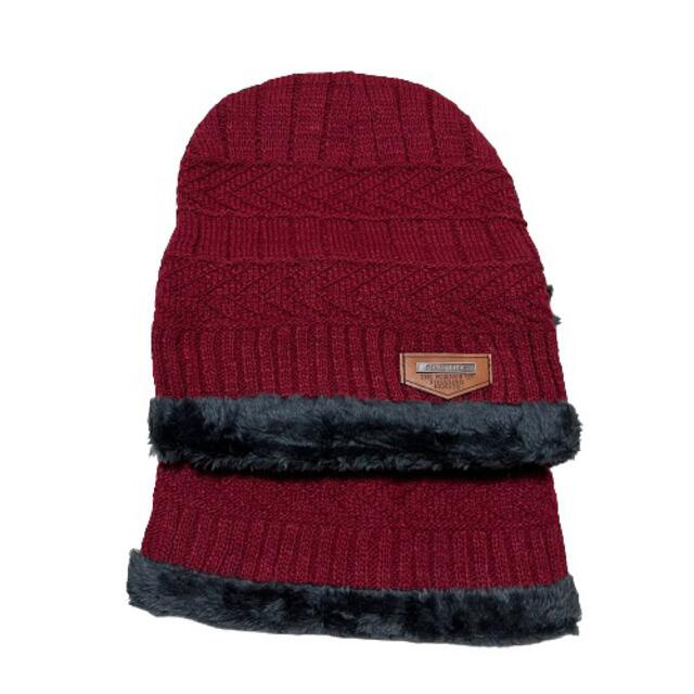 防寒対策　2点セット　男女兼用　ニット帽ネックウォーマー　スキースノボーレッド メンズの帽子(ニット帽/ビーニー)の商品写真